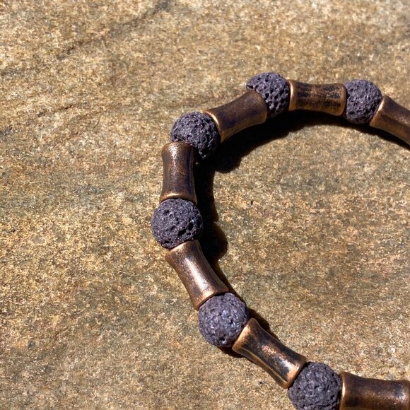 Wanderer and Gatherer Bracelet - brass bamboo and brass butterfly. Lava bead SM - Picture 5 of 5